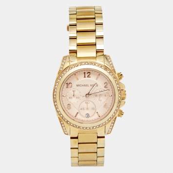 Pre Owned Michael Kors Champagne Gold Plated Stainless Steel Blair MK5263 Women's Wristwatch 39 mm