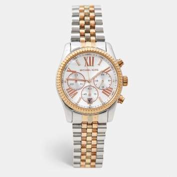 Pre Owned Michael Kors Silver Tri-Tone Stainless Steel Lexington MK5735 Women's Wristwatch 38 mm