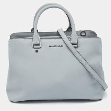 Pre Owned MICHAEL Michael Kors Light Blue Leather Savannah Tote