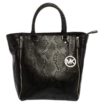 Pre Owned MICHAEL Michael Kors Black Python Effect Nubuck Leather Large New Man Tote