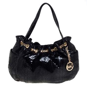 Pre Owned MICHAEL Michael Kors Black Snakeskin Effect Leather Chain Tote