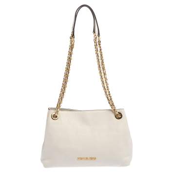 Pre Owned MICHAEL Michael Kors White Leather Jet Set Chain Shoulder Bag