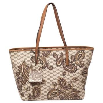Pre Owned MICHAEL Michael Kors Brown Heritage Paisley Coated Canvas Kors Studio Tote
