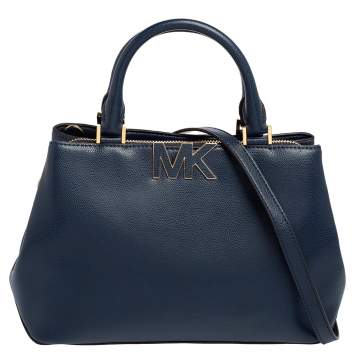 Pre Owned MICHAEL Michael Kors Navy Blue Leather Medium Florence Satchel