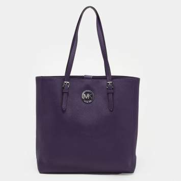 Pre Owned Michael Michael Kors Purple Leather Large Jet Set Travel Tote