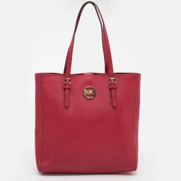 Pre Owned MICHAEL Michael Kors Red Saffiano Leather Large Jet Set Travel Tote
