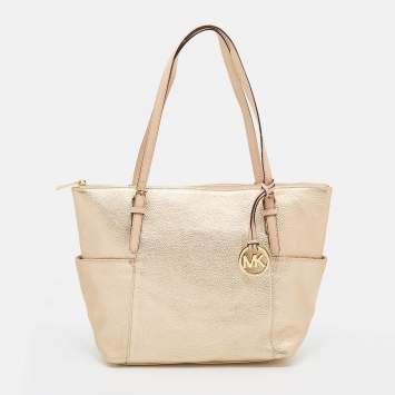 Pre Owned MICHAEL Michael Kors Gold Leather Jet Set Top Zip Tote