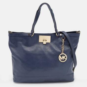 Pre Owned Michael Michael Kors Blue Leather Large Channing Tote
