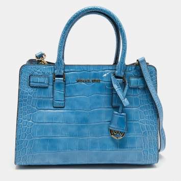 Pre Owned MICHAEL Michael Kors Sky Blue Croc Embossed Leather Dillon Tote