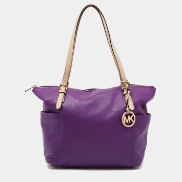 Pre Owned MICHAEL Michael Kors Purple Leather Top Zip Jet Set Tote