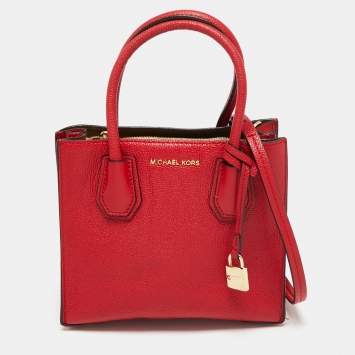 Pre Owned MICHAEL Michael Kors Red Pebbled Leather Mini Mercer Tote