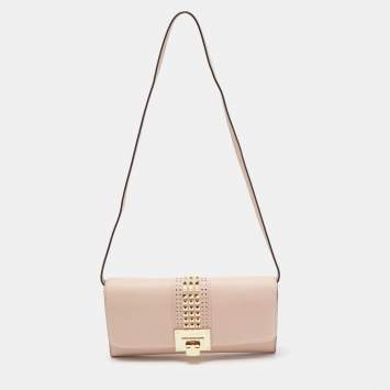 Pre Owned MICHAEL Michael Kors Dusty Pink Leather Studded Tina Ballet Clutch Bag