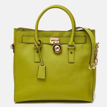 Pre Owned MICHAEL Michael Kors Green Leather Large Hamilton North South Tote with Wallet