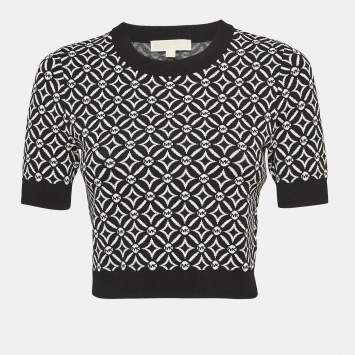 Pre Owned MICHAEL Michael Kors Monogram Patterned Knit Crop Top S