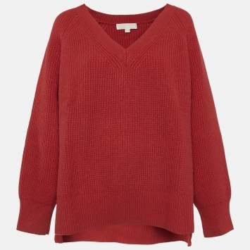 Pre Owned MICHAEL Michael Kors Red Rib Knit Jumper XL