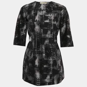 Michael Kors Black/Grey Abstract Jacquard Tunic Top S