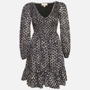 Pre Owned MICHAEL Michael Kors Black Broderie Anglaise Cotton Smocked Mini Dress XXS