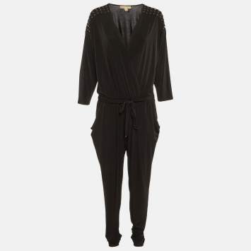 MICHAEL Michael Kors Black Jersey Studded Jumpsuit XL