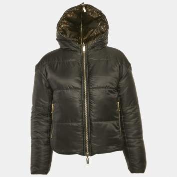 Pre Owned معطف مبطن عاكس لوجو مايكل مايكل كورس أسود/ذهبي معدني بسحاب صغير