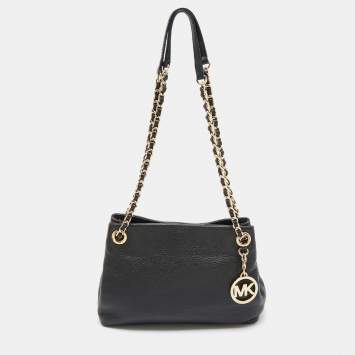 Pre Owned MICHAEL Michael Kors Black Pebbled Leather Chain Shoulder Bag