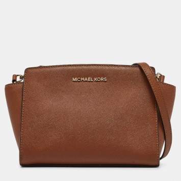 Pre Owned MICHAEL Michael Kors Brown Leather Small Selma Crossbody Bag
