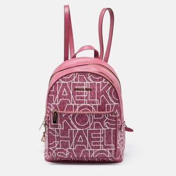 Pre Owned MICHAEL Michael Kors Pink Signature Coated Canvas and Leather Backpack