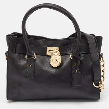 Pre Owned MICHAEL Michael Kors Black Leather Medium Hamilton East West Tote