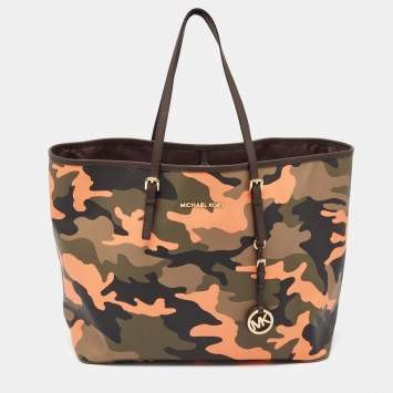 Pre Owned MICHAEL Michael Kors Multicolor Camouflage Leather Large Jet Set Travel Tote