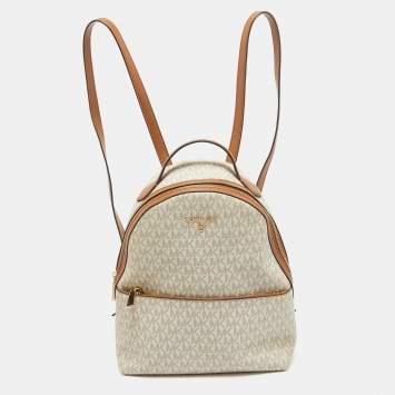 Pre Owned MICHAEL Michael Kors Brown/White Signature Coated Canvas and Leather Valerie Backpack