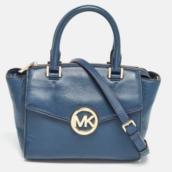 Pre Owned MICHAEL Michael Kors Navy Blue Leather Hudson Satchel
