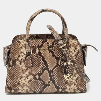 مملوكة مسبقًا MICHAEL Michael Kors Beige Python Embossed Leather Medium Harper Satchel