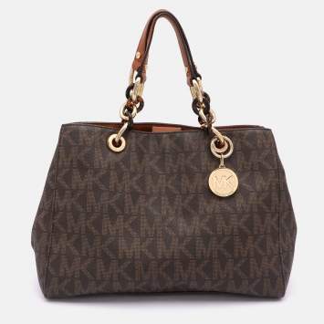 Pre Owned MICHAEL Michael Kors Brown Signature Coated Canvas Medium Cynthia Tote