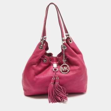 Pre Owned MICHAEL Michael Kors Dark Pink Leather Drawstring Hobo