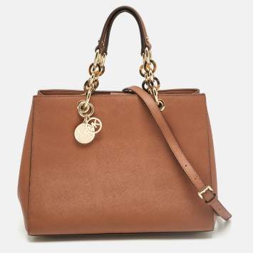 Pre Owned MICHAEL Michael Kors Brown Leather Large Cynthia Tote