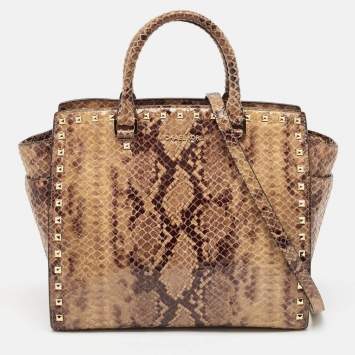 مملوكة مسبقًا MICHAEL Michael Kors Beige Snakeskin Embossed Leather Large Selma Tote