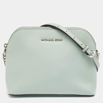 Pre Owned MICHAEL Michael Kors Mint Green Patent Leather Medium Cindy Dome Crossbody Bag