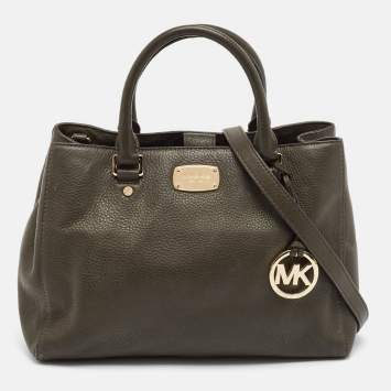 Pre Owned MICHAEL Michael Kors Green Leather Logo Tote