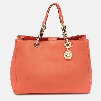 Pre Owned MICHAEL Michael Kors Orange Leather Cynthia Tote