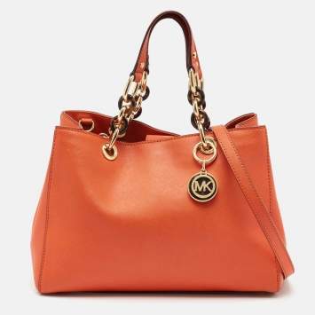 Pre Owned MICHAEL Michael Kors Orange Leather Medium Cynthia Tote