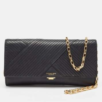 MICHAEL Michael Kors Quilted Black Leather Flap Chain Clutch