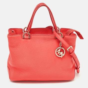 Pre Owned MICHAEL Michael Kors Red Soft Leather Anabelle Mid Zip Tote