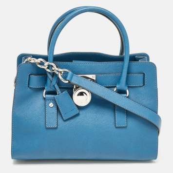 Pre Owned MICHAEL Michael Kors Blue Leather Medium Hamilton East West Tote