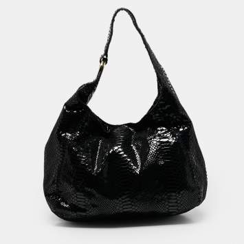 Pre Owned MICHAEL Michael Kors Black Python Effect Alcantara Fulton Hobo