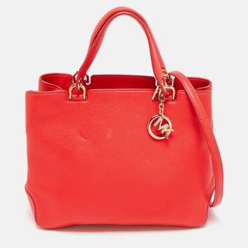 Pre Owned MICHAEL Michael Kors Red Soft Leather Anabelle Zip Tote