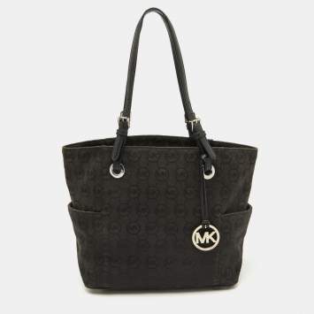 Pre Owned MICHAEL Michael Kors Black Signature Canvas and Leather Jet Set Tote