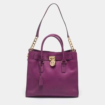 Pre Owned MICHAEL Michael Kors Purple Leather Large Hamilton North South Tote