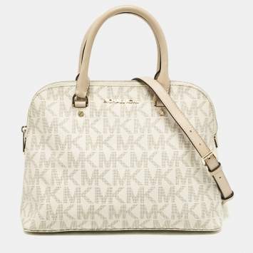 Pre Owned MICHAEL Michael Kors White Signature Coated Canvas Large Cindy Dome Bag
