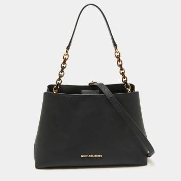 Pre Owned MICHAEL Michael Kors Black Saffiano Leather Portia Top Handle Bag