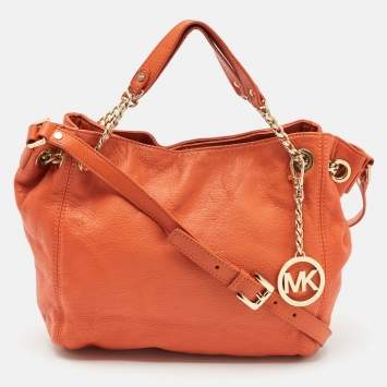Pre Owned MICHAEL Michael Kors Orange Leather Chain Top Handle Bag