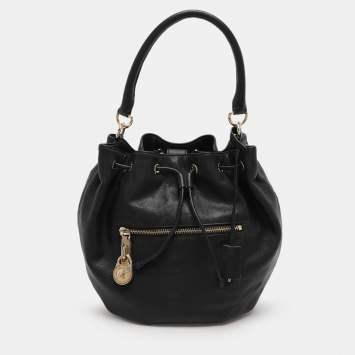 Pre Owned MICHAEL Michael Kors Black Leather Drawstring Hobo